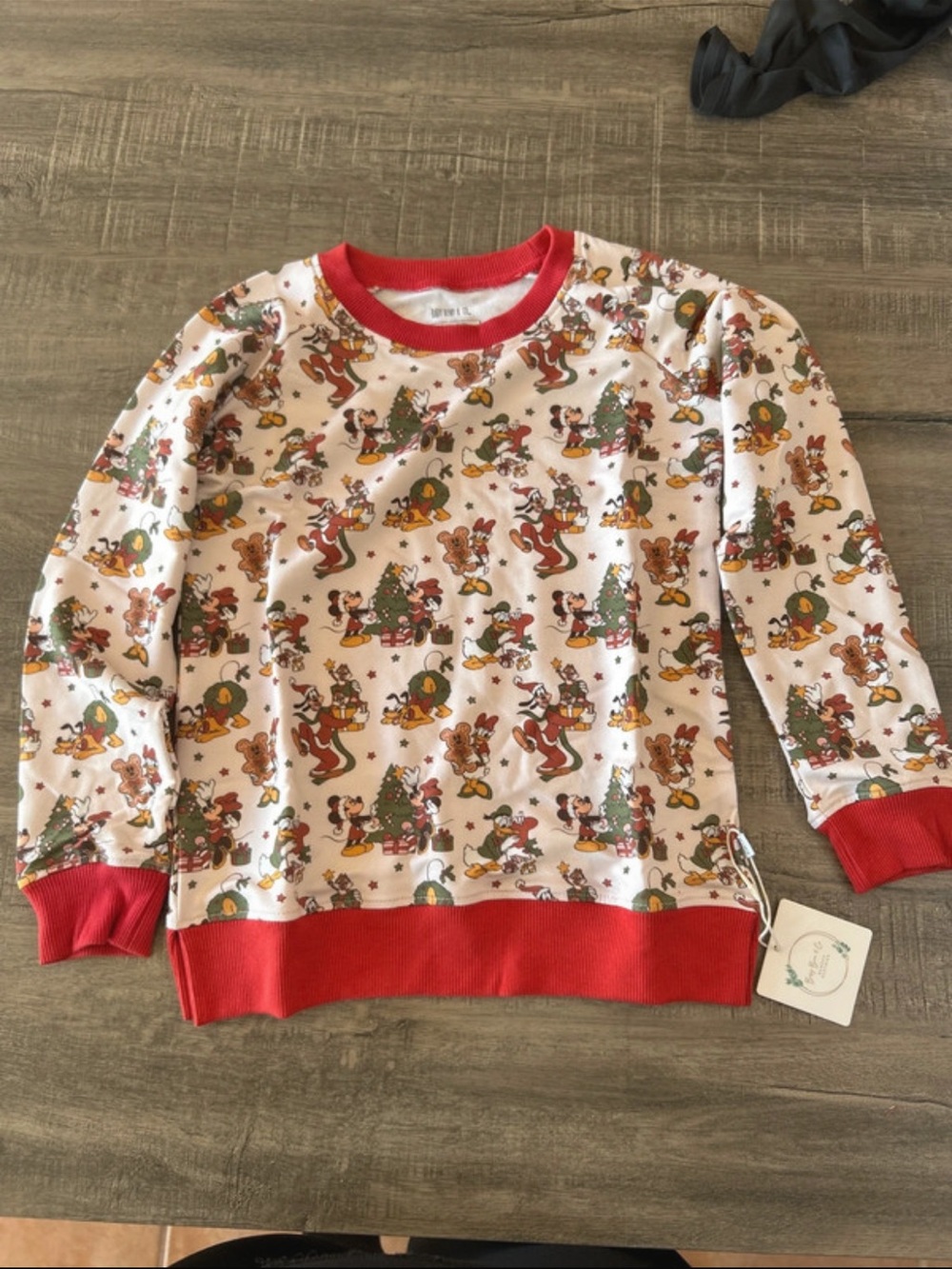 Kids White Red Holiday Mickey Minnie and friends French Terry crewneck
